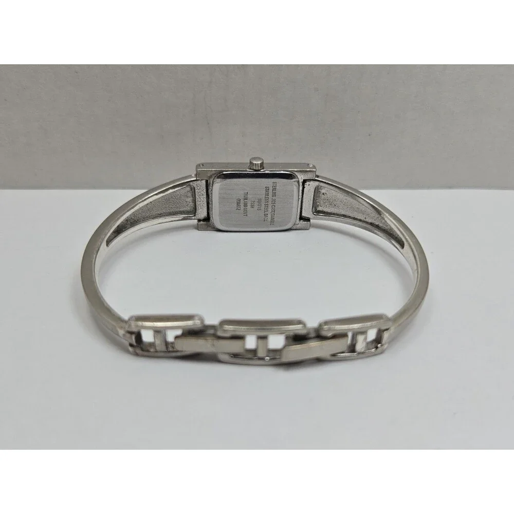 Anne Klein II Womens Sterling Silver 925 Classic Tank Bracelet Watch New Battery